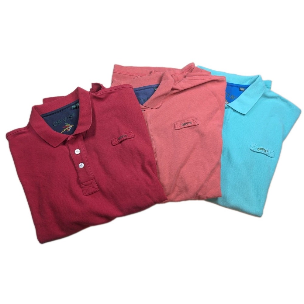 3x Orvis Polo Shirt Mens XL Heavy Knit Cotton Short Sleeve READ